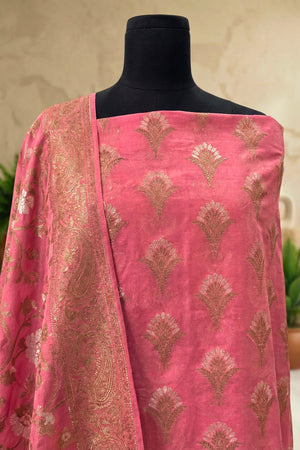 Fuscia Pink Suit in Chanderi Cloth with Gold Resham