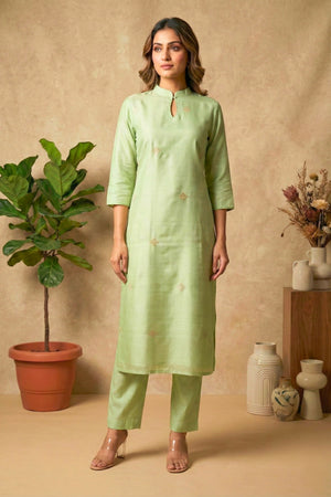 Elegant Mint Green Banarasi Chiniya Silk Unstitched Suit Material