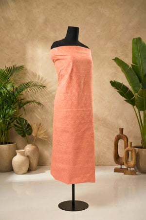 Elegant Peach Chanderi Unstitched Suit Set
