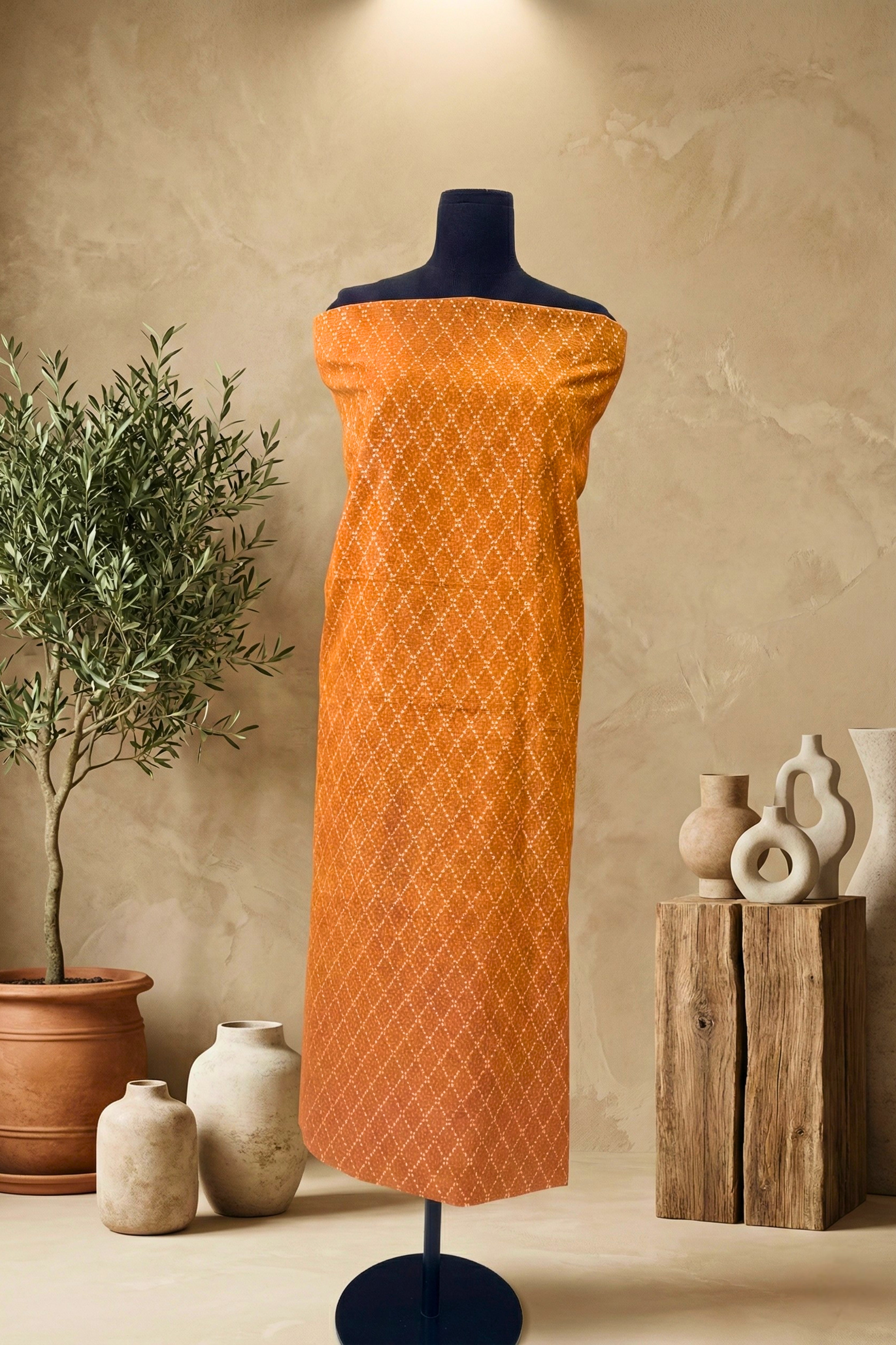 Warm Rust Orange Chanderi Unstitched Dress Material