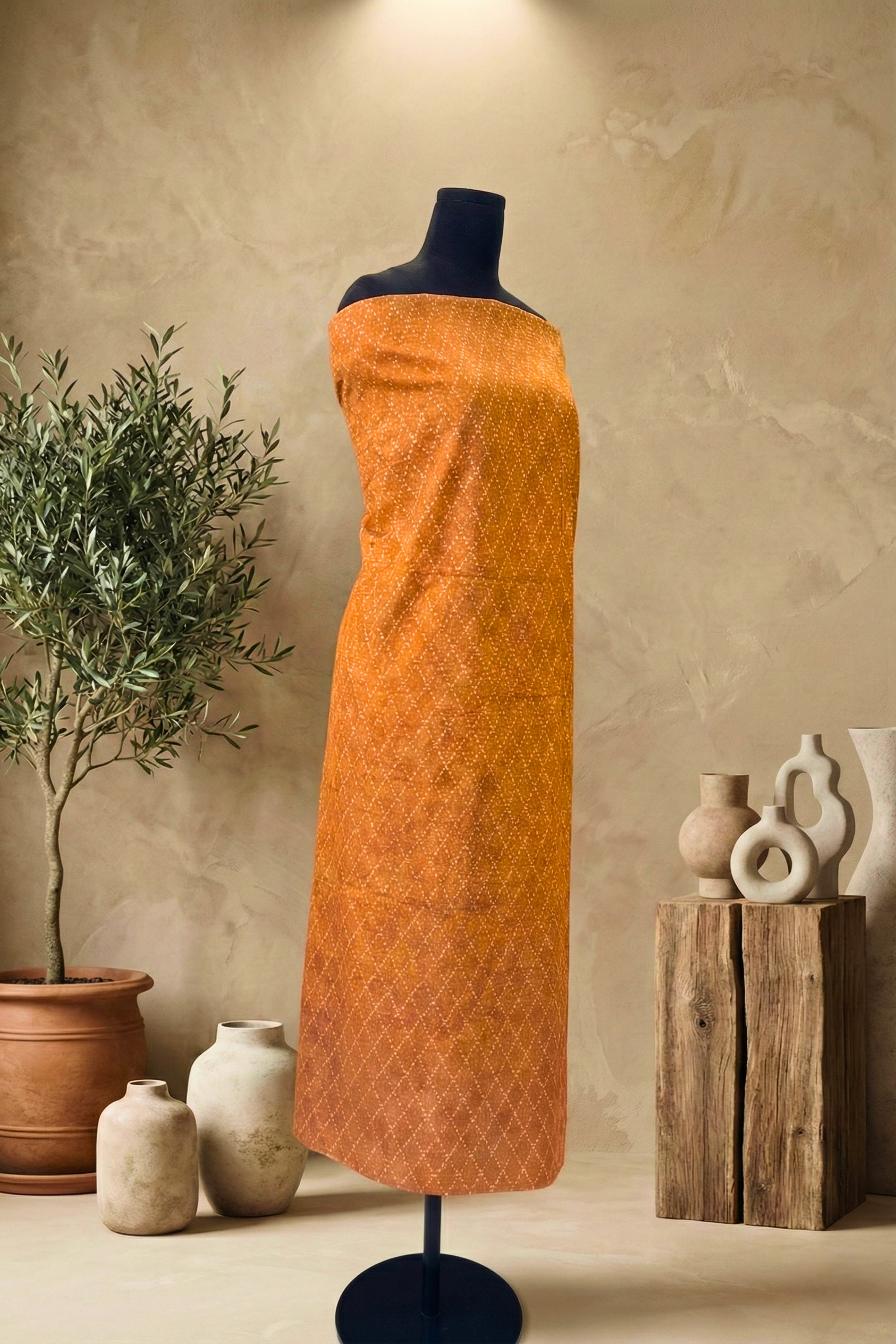 Warm Rust Orange Chanderi Unstitched Dress Material