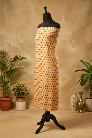 Earthy Beige & Black Botanical Print Chanderi Unstitched Dress Material