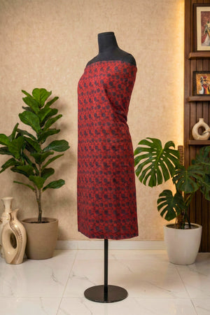 Rich Crimson Red Floral Vine Chanderi Unstitched Dress Material