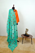 Orange Banarasi Suit Set with Teal Green Chiffon Dupatta