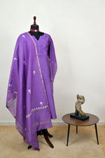 Purple Lucknowi Chikankari Chanderi Silk Unstitched Suit Set
