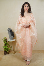Peach Floral Embroidered Organza Unstitched Suit Set