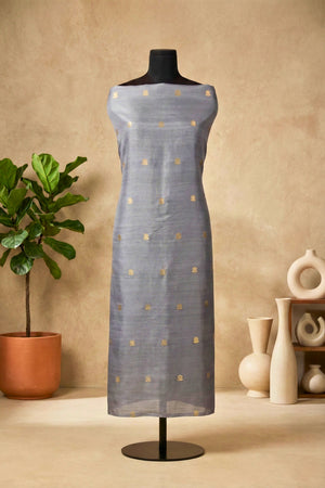 Elegant Slate Grey Banarasi Chiniya Silk Unstitched Suit Material