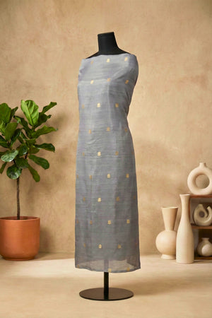 Elegant Slate Grey Banarasi Chiniya Silk Unstitched Suit Material