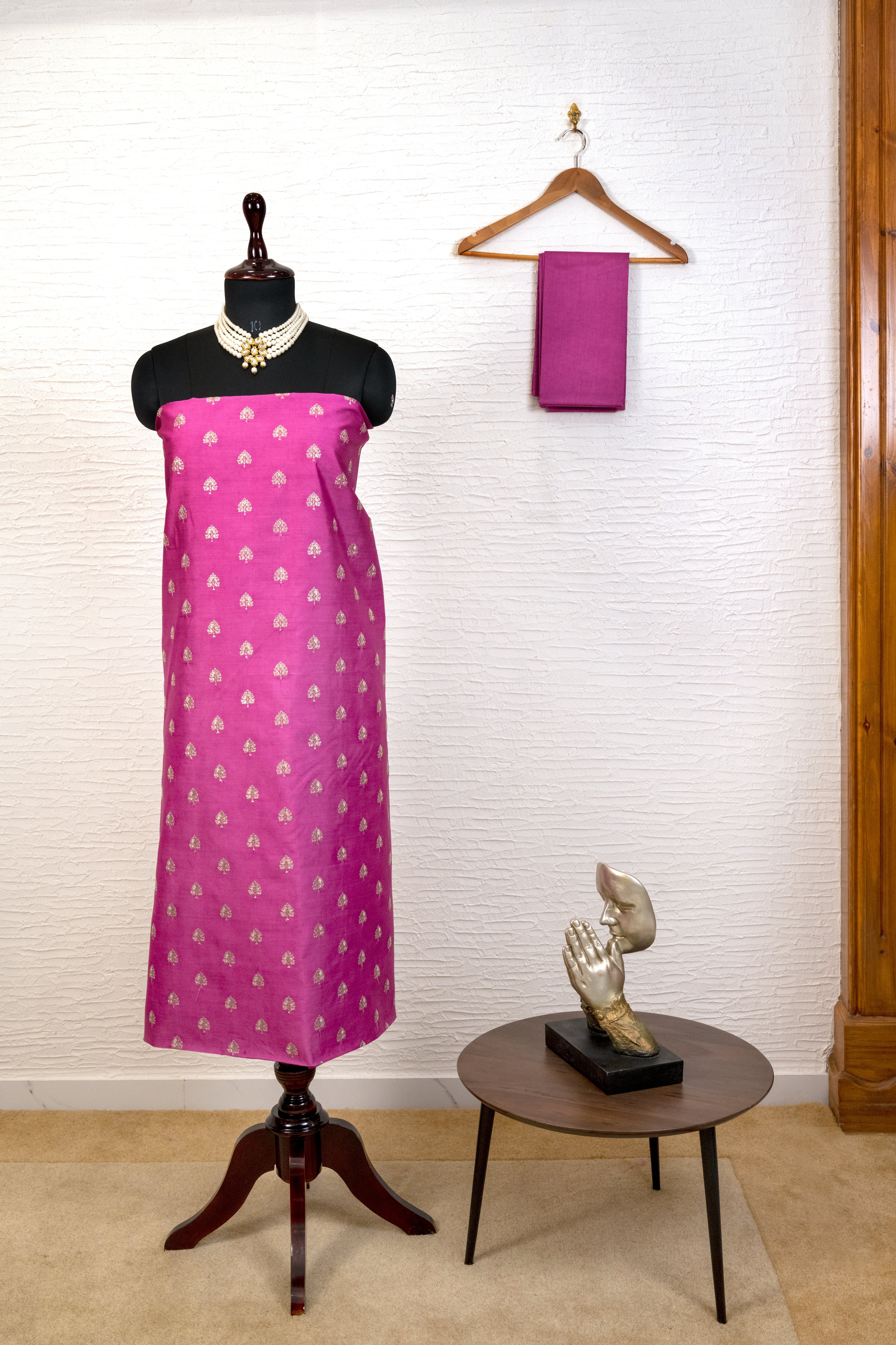 Elegant Magenta Soft Silk Zari Weave Unstitched Dress Material
