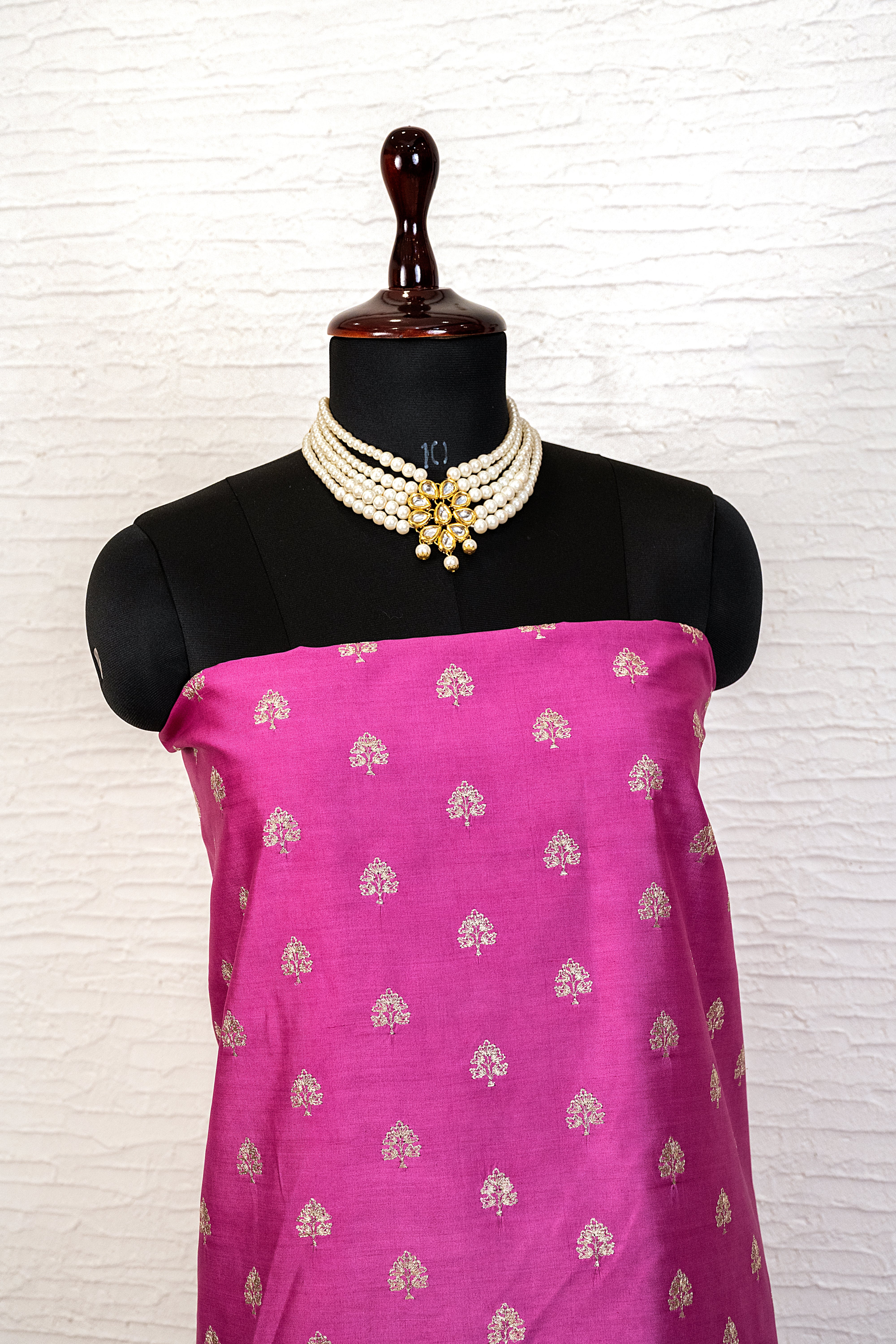 Elegant Magenta Soft Silk Zari Weave Unstitched Dress Material