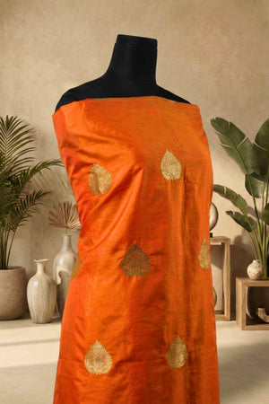 Radiant Orange Pure Banarasi Silk Unstitched Kurta Material