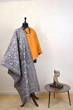 Mustard Yellow Silk Suit with Grey Kantha Dupatta
