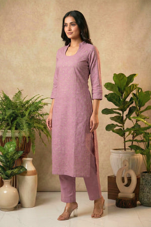 Elegant Mauve Pink Chanderi Silk Unstitched Suit Set
