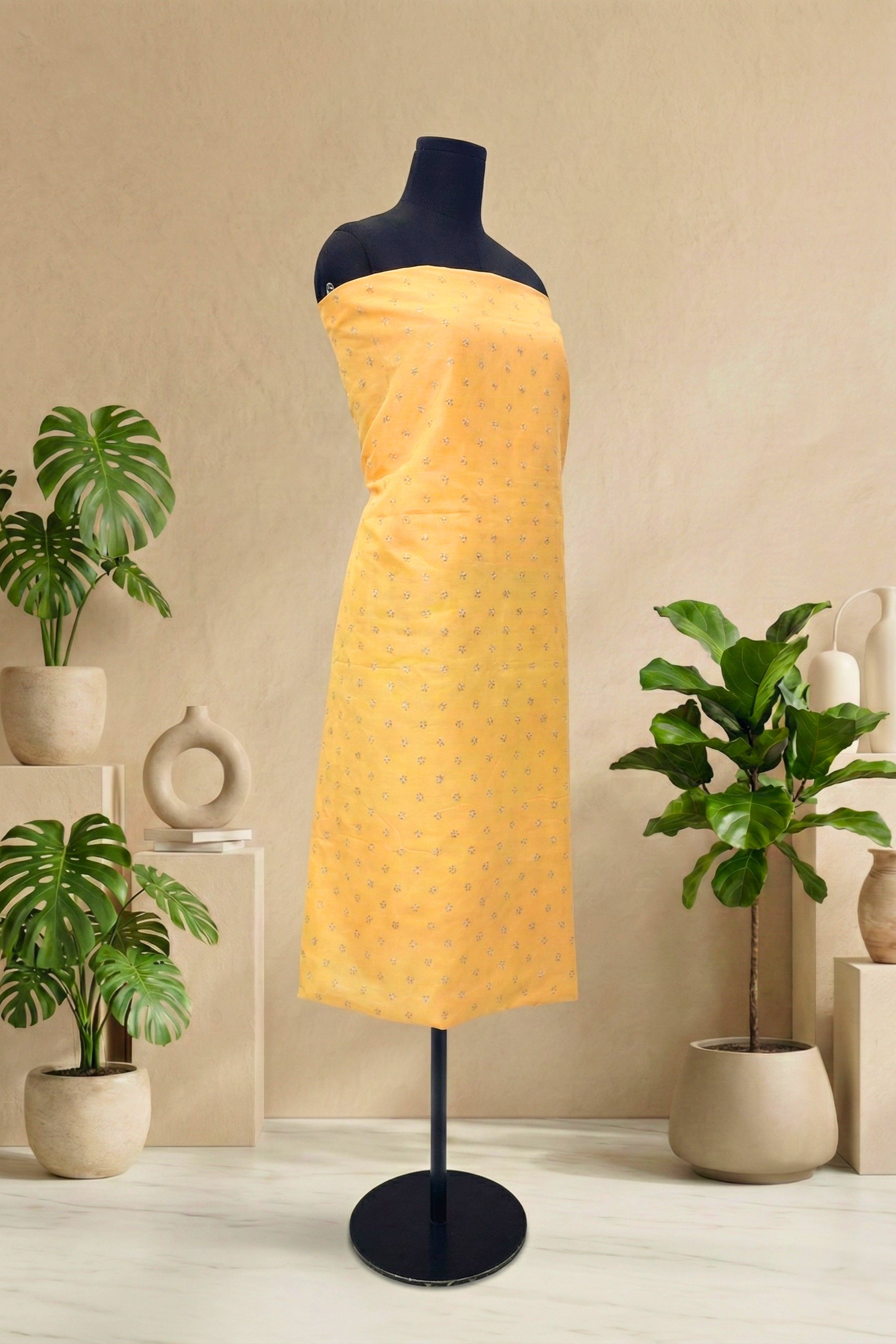 Cheerful Yellow Chanderi Unstitched Suit Set