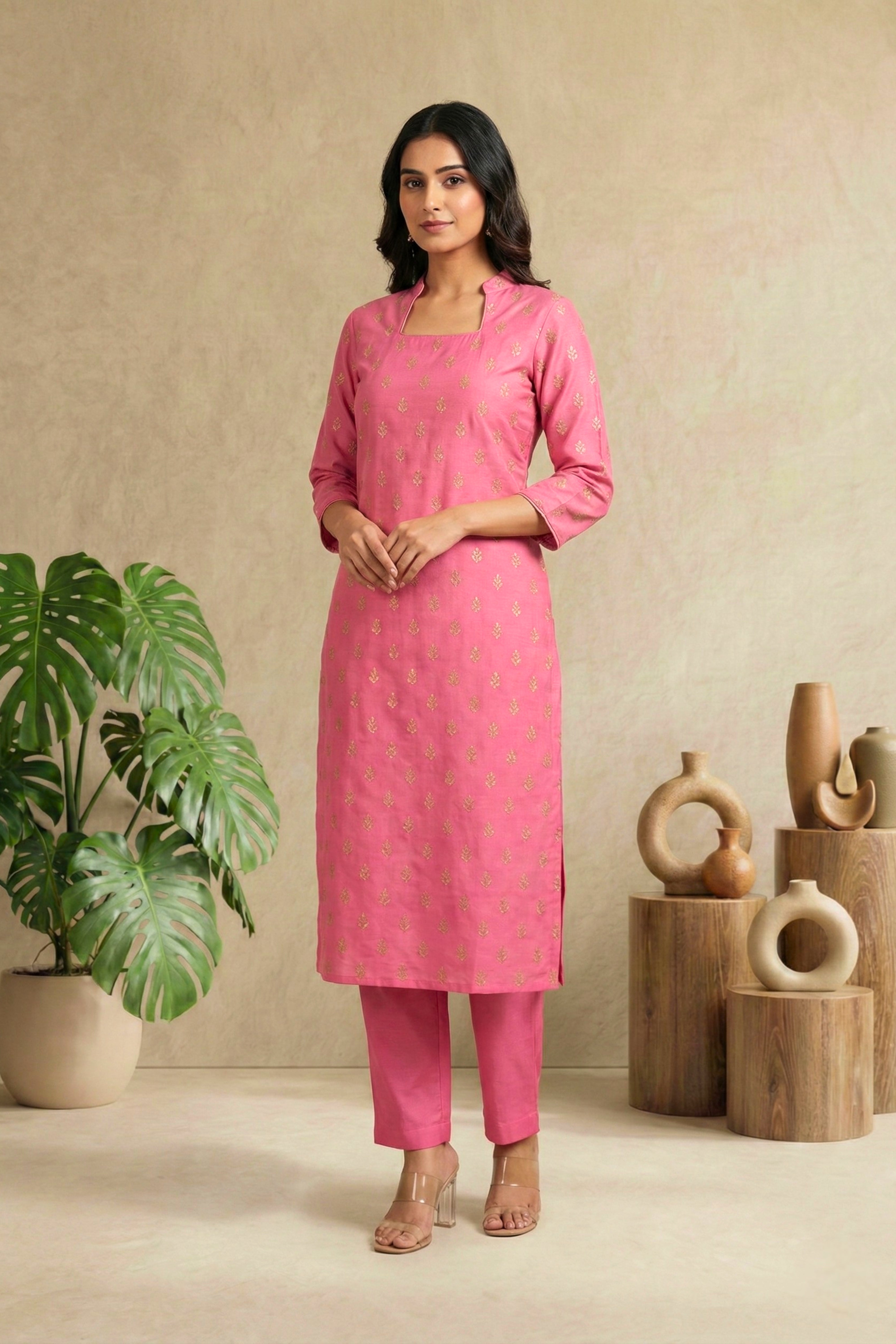 Vibrant Fuchsia Pink Chanderi Unstitched Suit Set