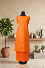 Vibrant Orange Chanderi Silk Unstitched Suit Set