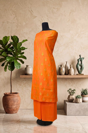 Vibrant Orange Chanderi Silk Unstitched Suit Set