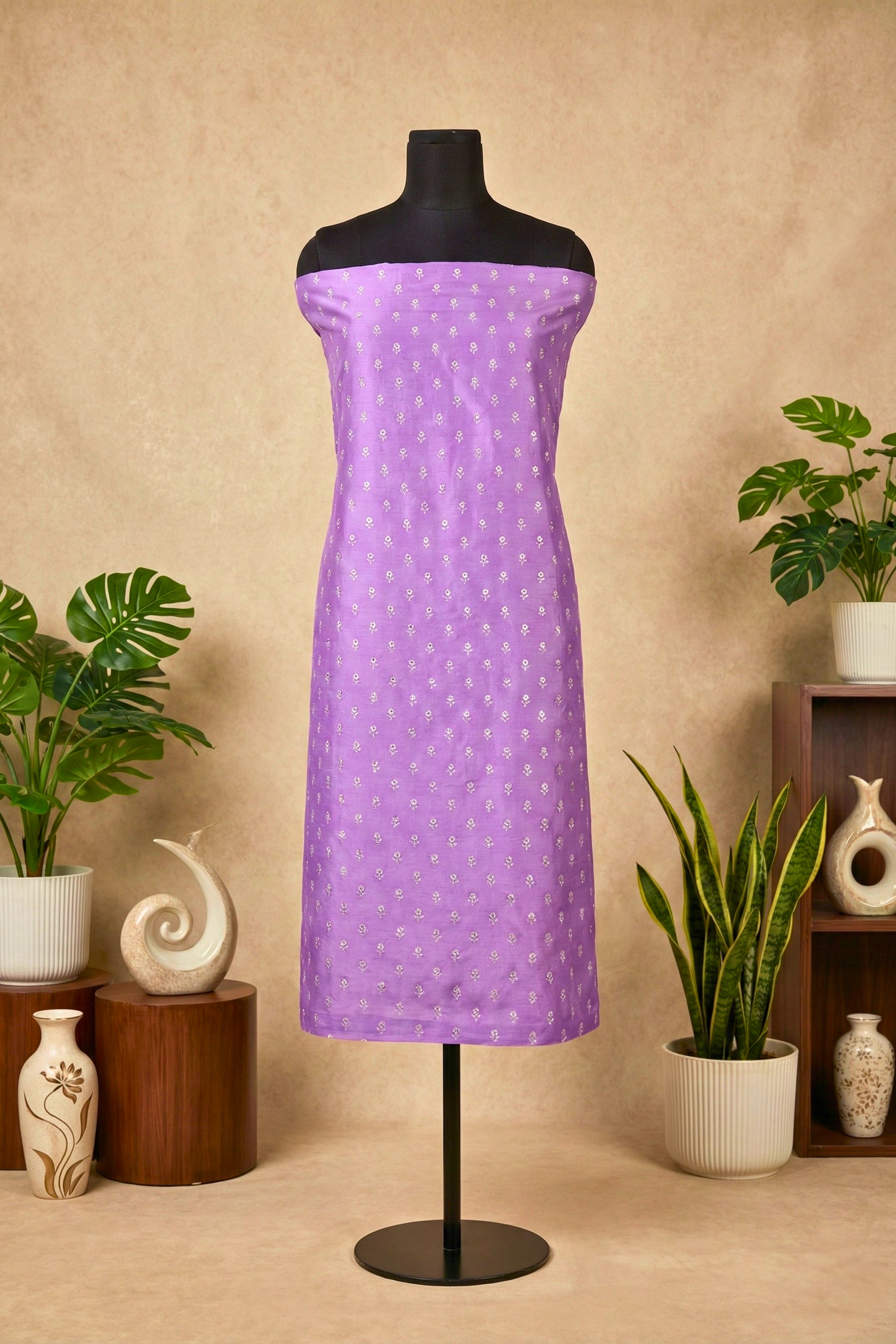 Elegant Lilac Chanderi Unstitched Suit Set