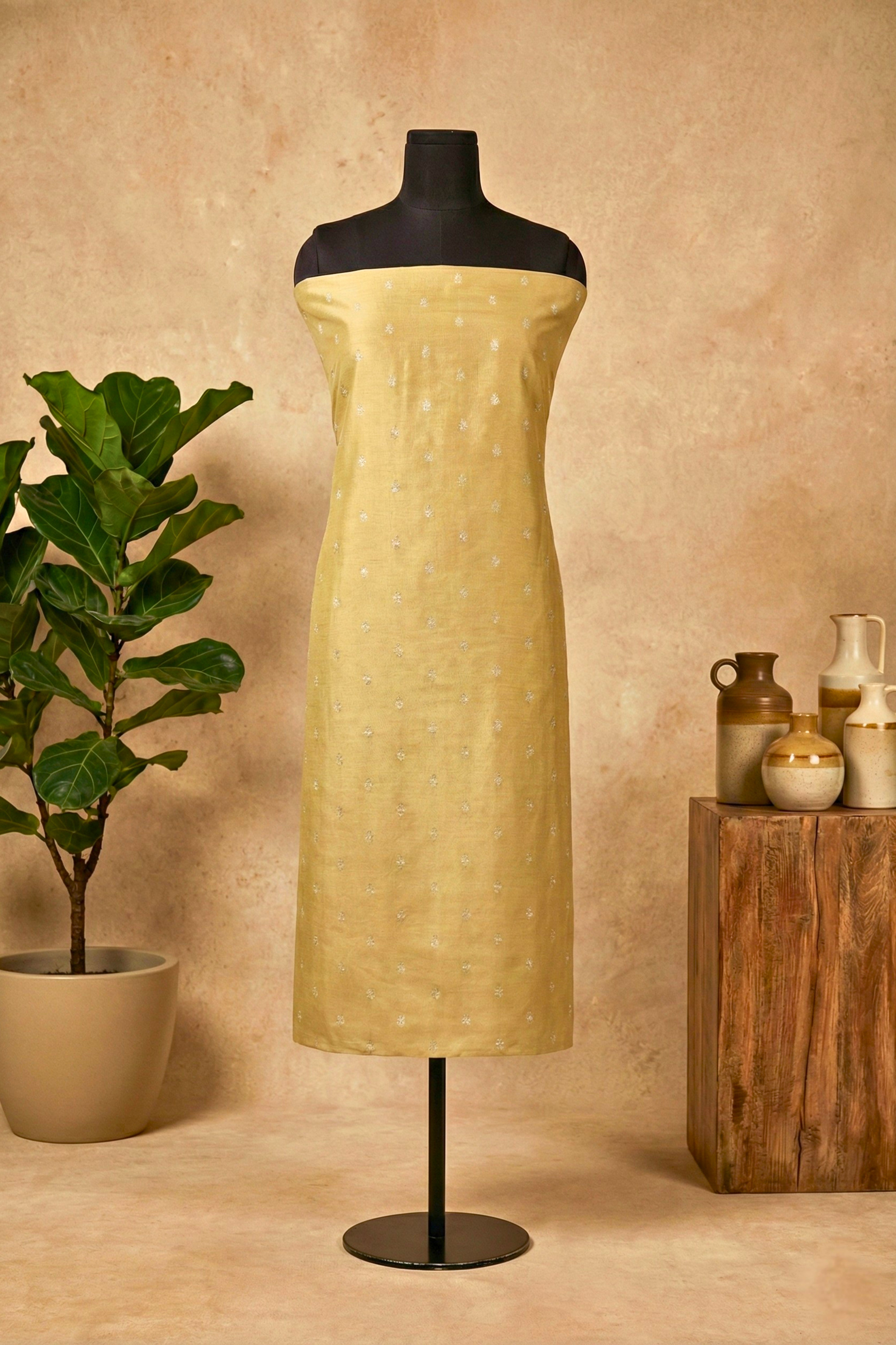 Elegant Golden Mustard Chanderi Unstitched Suit Set