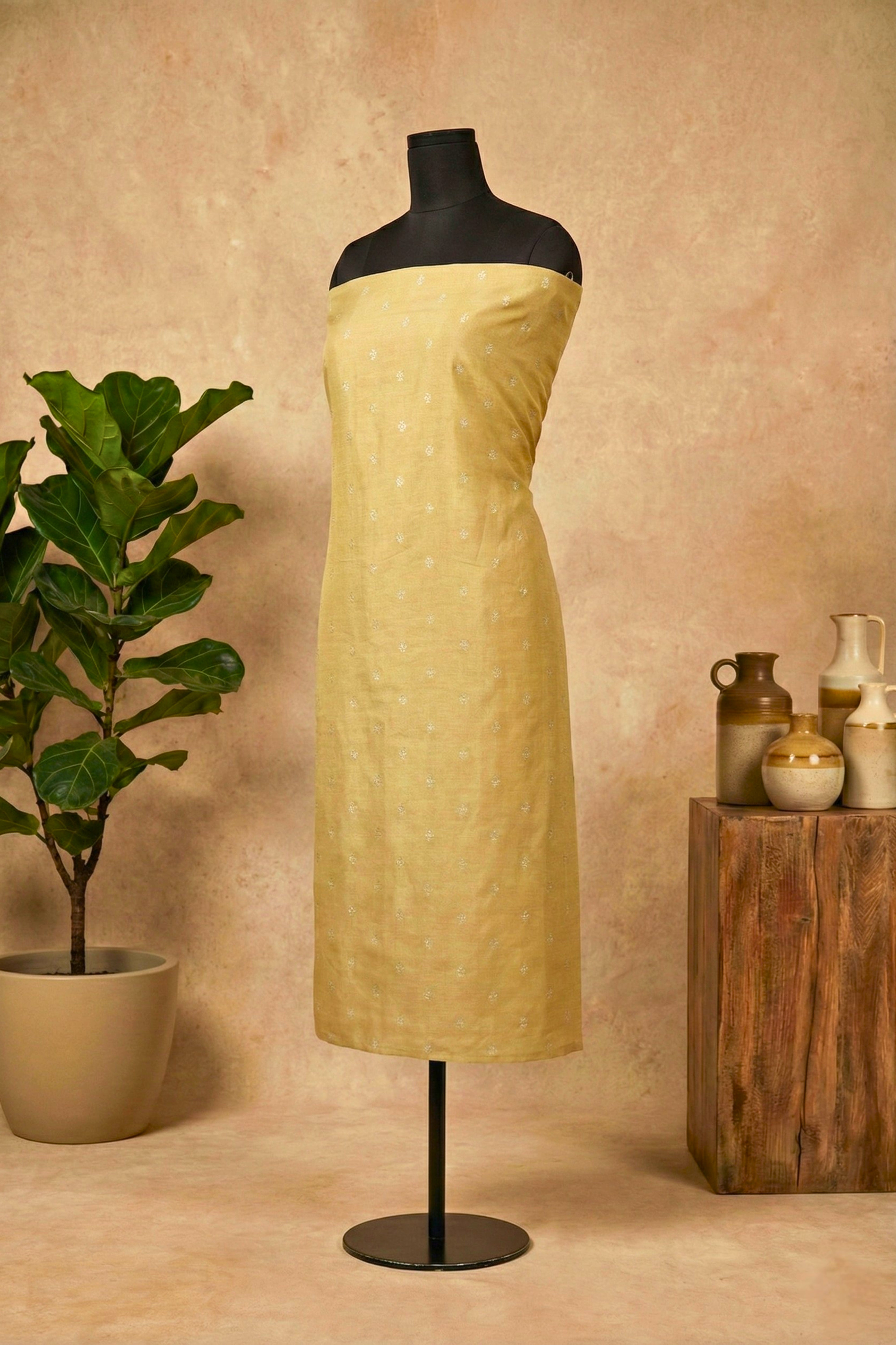 Elegant Golden Mustard Chanderi Unstitched Suit Set