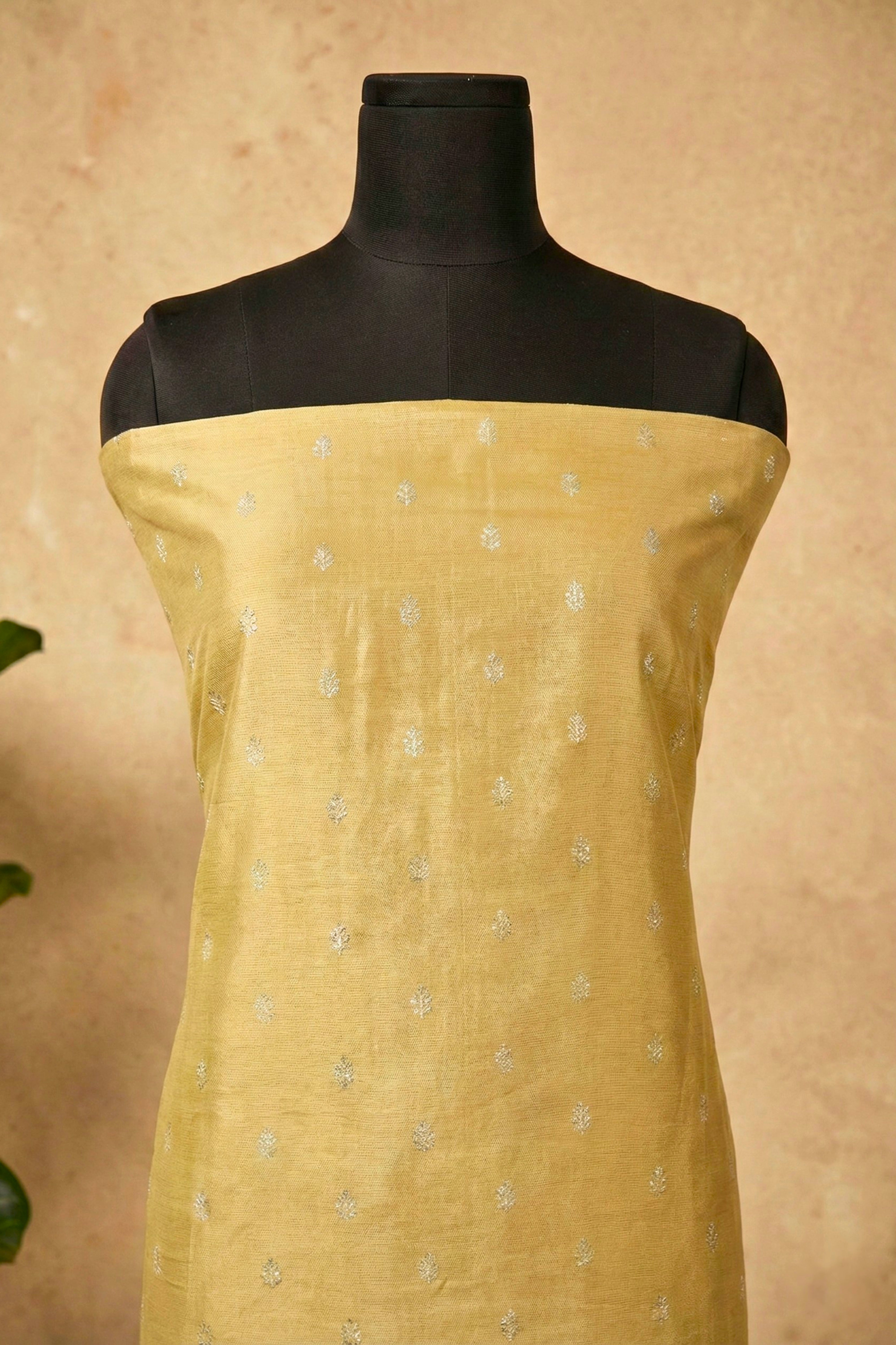 Elegant Golden Mustard Chanderi Unstitched Suit Set
