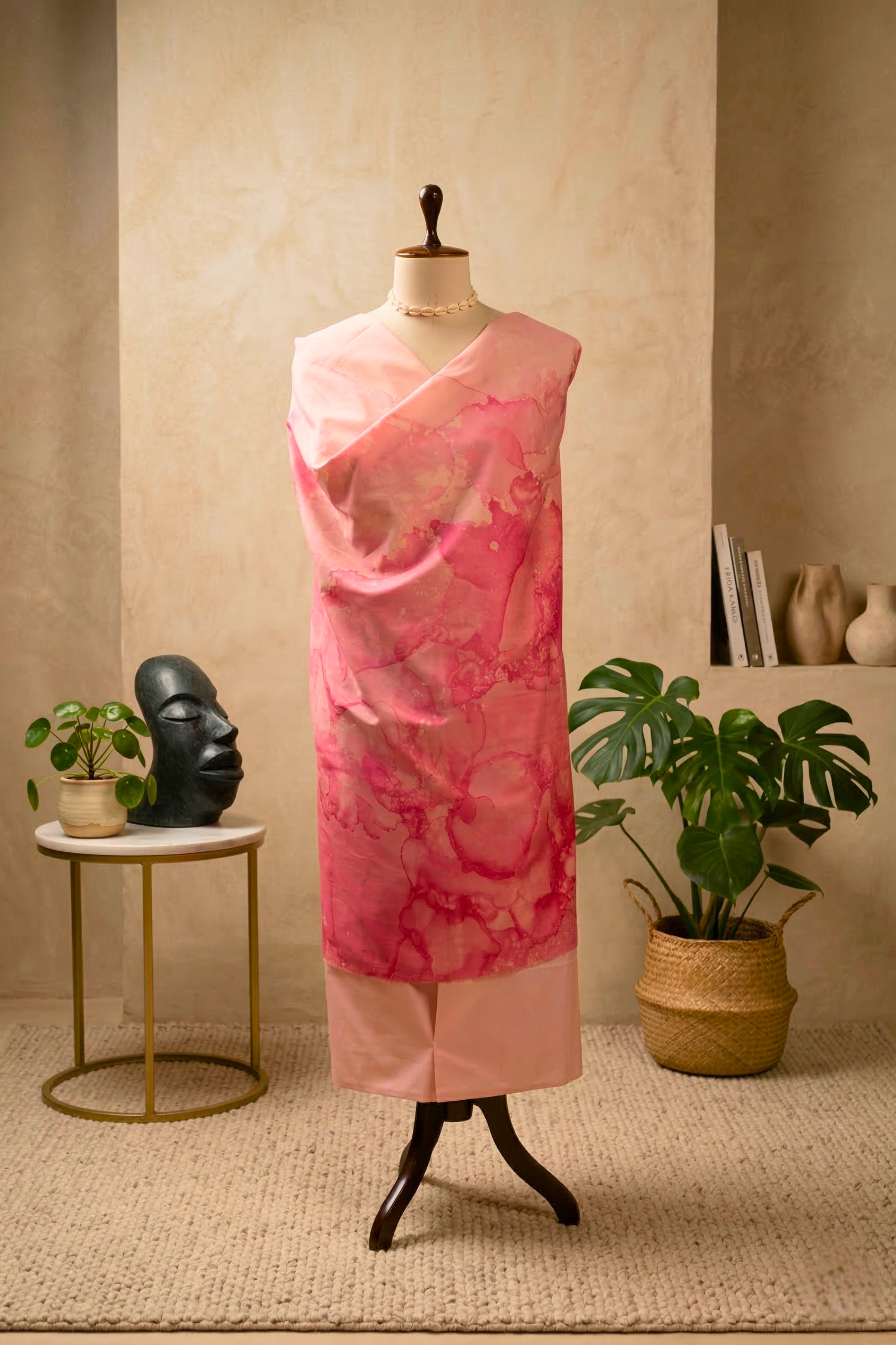 Abstract Watercolor Pink Swiss Cotton Unstitched Dress Material