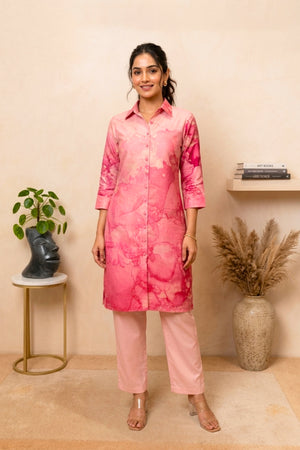 Abstract Watercolor Pink Swiss Cotton Unstitched Dress Material