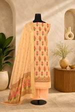 Soft Peach Chanderi Resham Weave Unstitched Suit Set by Label Tamanna