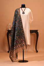 Off-White Silk Unstitched Suit Set with Emerald Green Kalamkari Dupatta by Label Tamanna