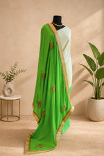 Cream & Green Crepe Unstitched Suit Set with Georgette Dupatta by Label Tamanna
