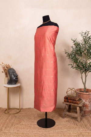 Elegant Coral Pink Chiniya Silk Unstitched Dress Material
