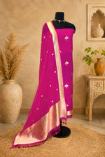 Magenta Banarasi Chiffon Khaddi Weave Unstitched Suit Set by Label Tamanna