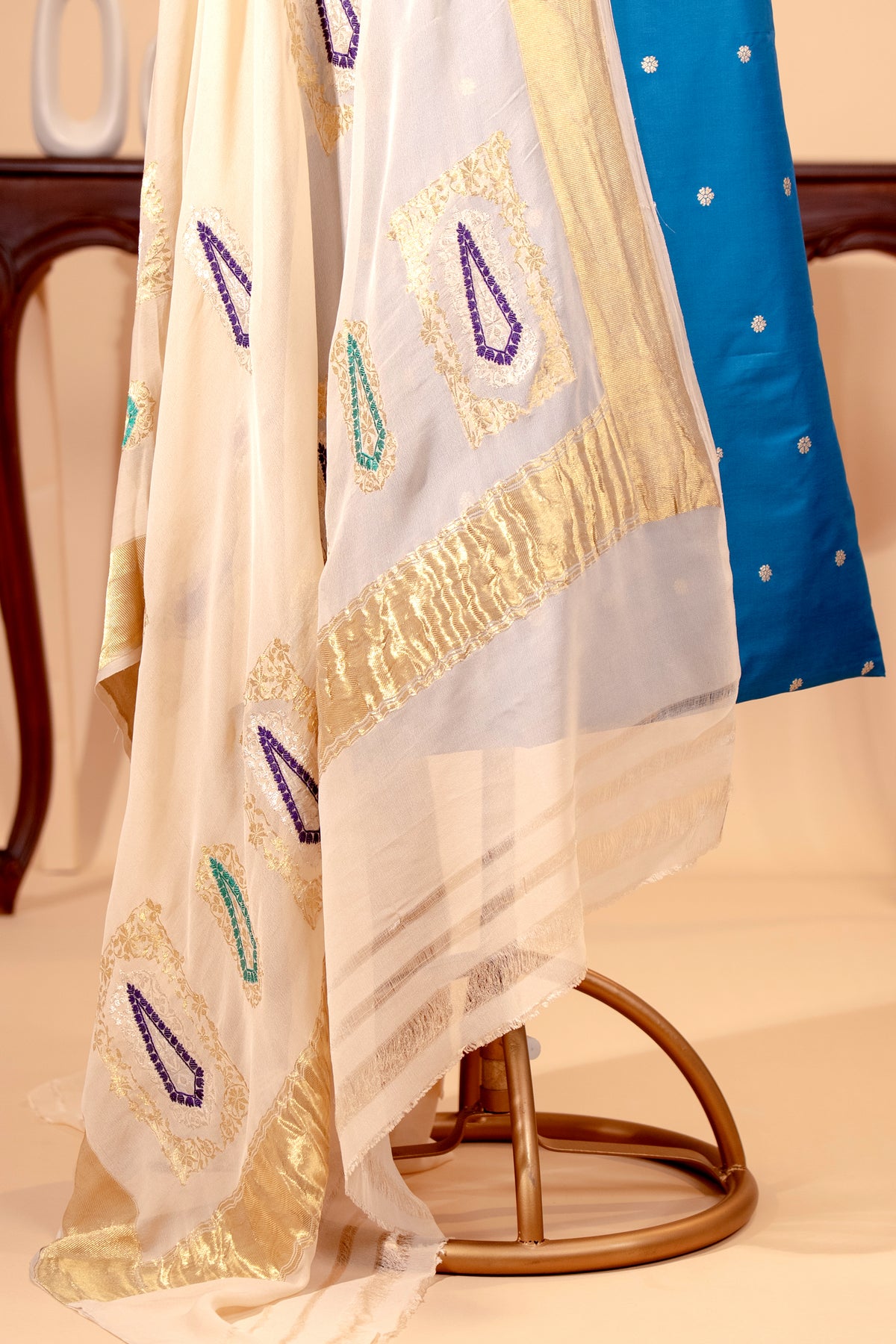 Sapphire Blue Silk Unstitched Suit Set with Banarasi Georgette Dupatta | Label Tamanna