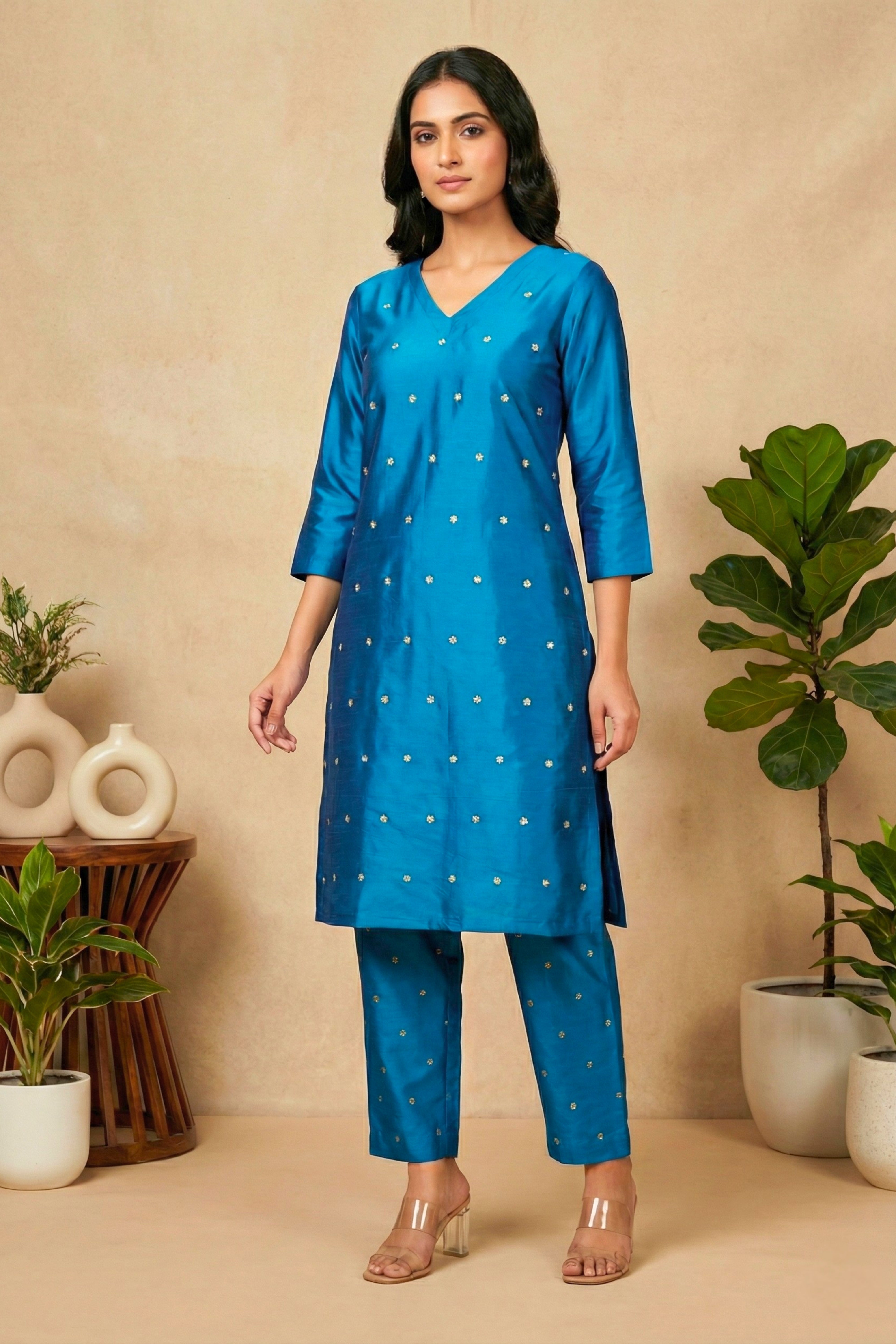 Vibrant Turquoise Silk Unstitched Suit Material