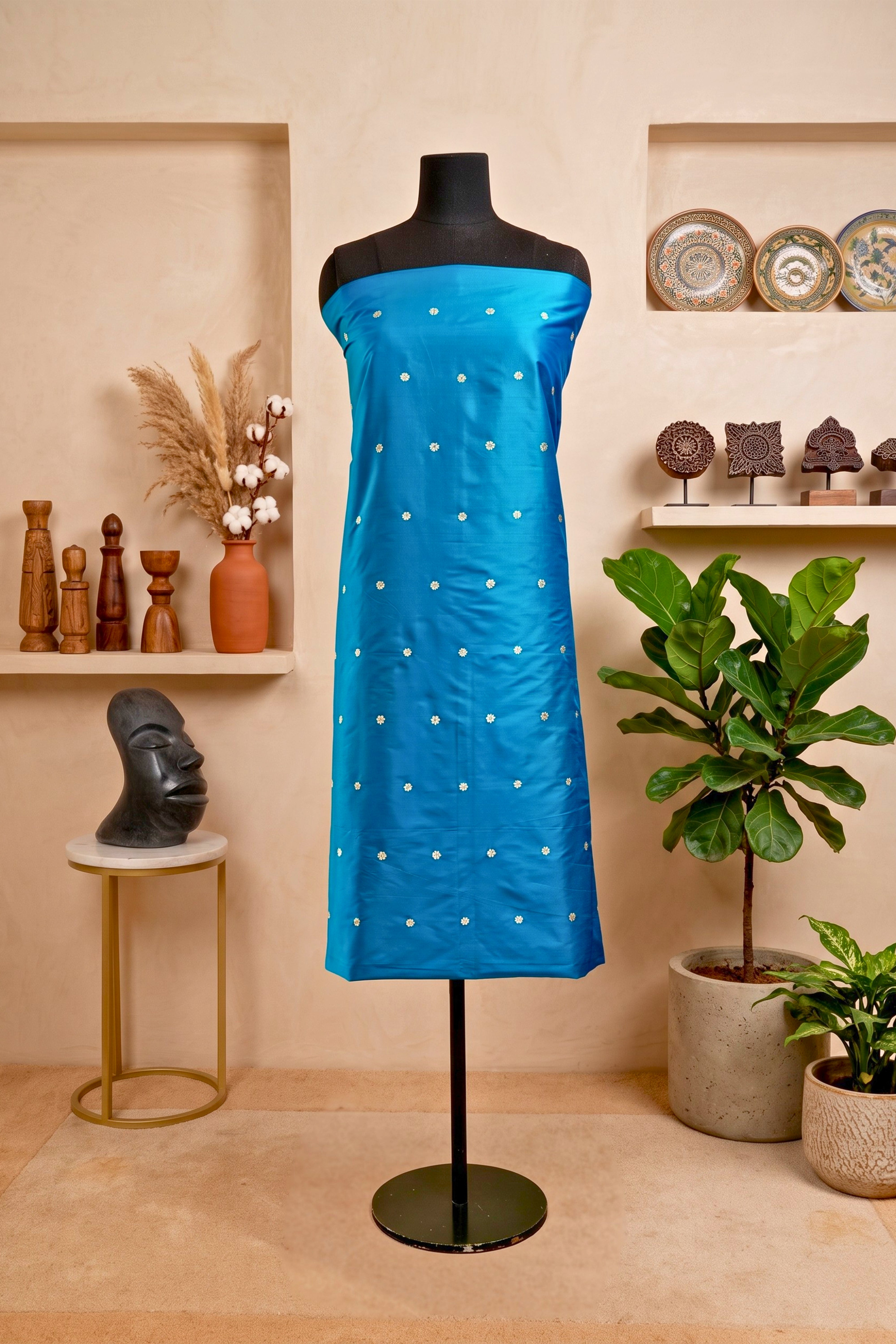 Vibrant Turquoise Silk Unstitched Suit Material