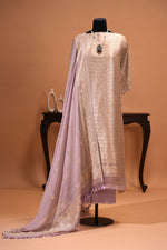 Lilac Tanchoi Banarasi Georgette Unstitched Suit Set by Label Tamanna