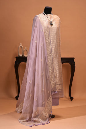 Lilac Tanchoi Banarasi Georgette Unstitched Suit Set by Label Tamanna