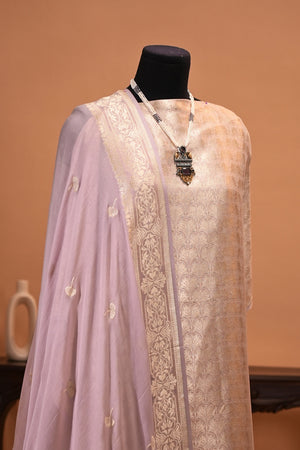 Lilac Tanchoi Banarasi Georgette Unstitched Suit Set by Label Tamanna