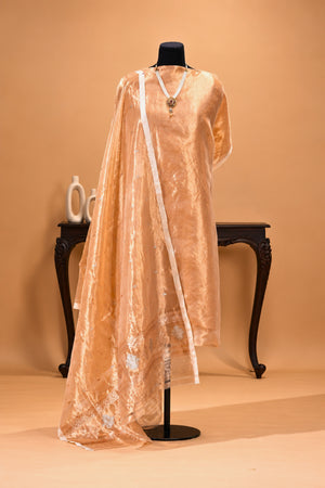 All Gold Tissue Silk Unstitched Suit Set with Woven Dupatta