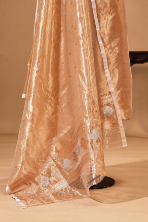 All Gold Tissue Silk Unstitched Suit Set with Woven Dupatta