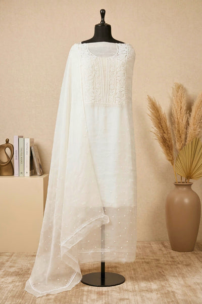 Premium Dyeable White Organza Unstitched Suit Set with Intricate Threadwork