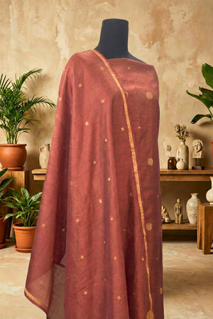 Chestnut Brown Chiniya Silk Unstitched Suit Set with Zari Woven Dupatta by Label Tamanna