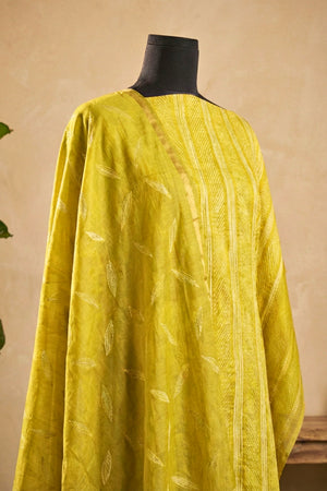 Luminous Golden Lime Striped Chanderi Unstitched Suit Set