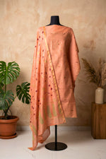 Radiant Peach Zari Floral Chanderi Unstitched Suit Set