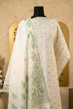 Pristine Ivory & Sage Green Woven Chanderi Unstitched Suit Set