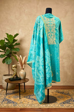 Blue Muslin Resham Threadwork Unstitched Suit Set