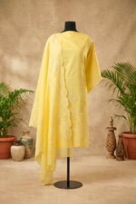 Sunshine Yellow Chanderi Unstitched Suit Set with Embroidered Dupatta