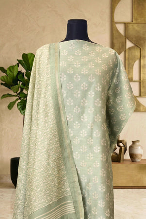 Sage Green Botanical Handloom Cotton Chanderi Unstitched Suit Set