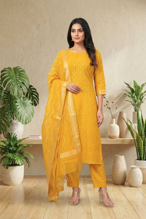 Haldi Yellow Cotton Chanderi Unstitched Suit Set – Pure Chanderi