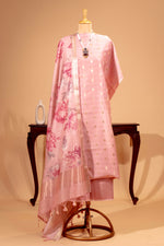 Rose Pink Pure Chanderi Unstitched Suit Set with Floral Dupatta by Label Tamanna